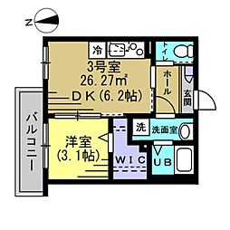 アリビオ新松戸 1階1DKの間取り