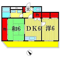 グローリアパレス弐番館 5階2DKの間取り