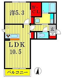 フルールおおたかの森 2階1LDKの間取り