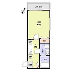 ルナモンド柏の葉 3階1Kの間取り