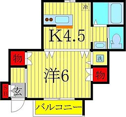 ハイツ・クオーレ 1階1Kの間取り