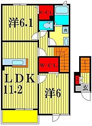 ルシェリアＢ 2階2LDKの間取り
