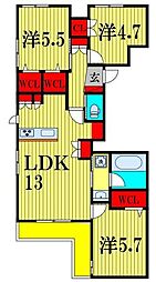 ライトガーツェおおたか 2階3LDKの間取り
