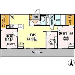 グランパルクA 2階3LDKの間取り