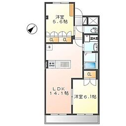 グレーシア 1階2LDKの間取り