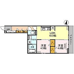 アヴァンス八潮Ａ 2階2LDKの間取り