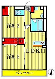 ロチュス・ルカルデ 2LDKの間取図画像