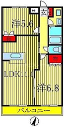 クレメント駒木A 2LDKの間取図画像