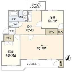 江戸川台グリーンハイツ4号棟 2LDKの間取図画像