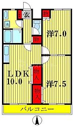 スカイコート南流山 2LDKの間取図画像