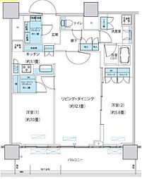 パークシティ柏の葉キャンパスザ・ゲートタワーウエスト 2LDKの間取図画像