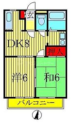 ロイヤルクレスト初石 2DKの間取図画像