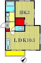 花島ハイム2 1LDKの間取図画像