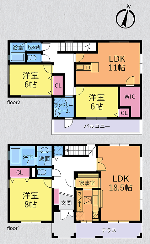 居室3部屋の3LDKです。2世帯住宅にも対応した間取りです。