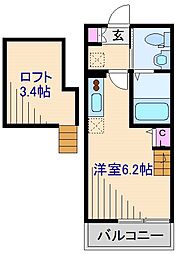 ハーミットクラブハウスKCK菊名 2階ワンルームの間取り