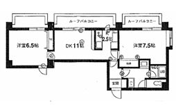 グロワールエイコー 6階2DKの間取り