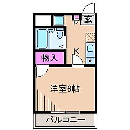 フローラ・スクェア 1Kの間取図画像
