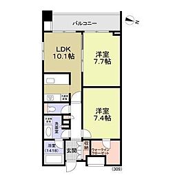 T.CITY六角橋 2LDKの間取図画像
