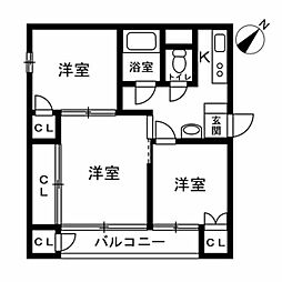 新横浜マンションA棟 3Kの間取図画像