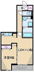 ゼフィール 1LDKの間取図画像