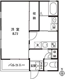 オーチャードコート丸子通2丁目2号棟 1Kの間取図画像