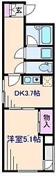 グランパール綱島壱番館 1DKの間取図画像