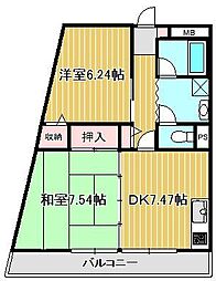 新川崎貳阡 2DKの間取図画像