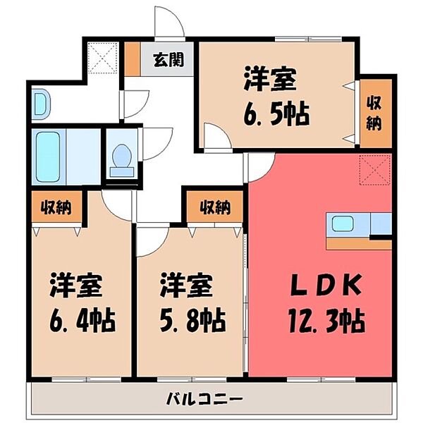 リバーサイド天神 ｜栃木県宇都宮市天神1丁目(賃貸マンション3LDK・9階・73.96㎡)の写真 その2