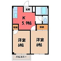 エルディムツチヤ Ｂ  ｜ 栃木県宇都宮市御幸ケ原町（賃貸アパート2K・1階・39.74㎡） その2