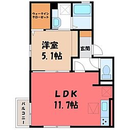 ボーディ醍函 1階1LDKの間取り
