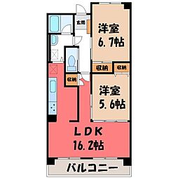 三向ハイツ元今泉 2LDKの間取図画像