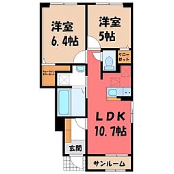 ハレレア 1階2LDKの間取り