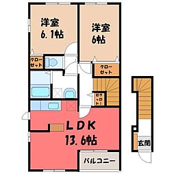 アザレア六番館 2LDKの間取図画像
