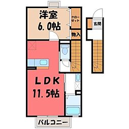 グレイスコート清原台B 1LDKの間取図画像