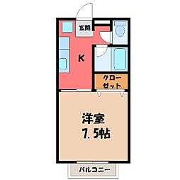 クレストV峰B 1Kの間取図画像