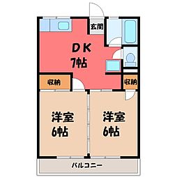 シティハイムタキザワ6 2DKの間取図画像