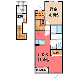 ナガミヤB 1LDKの間取図画像