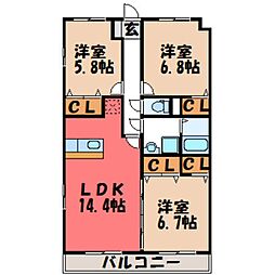 サニーサイド東宝木2 3LDKの間取図画像