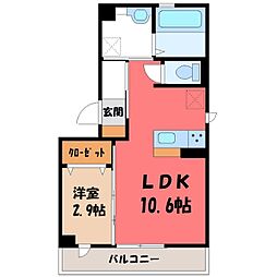 サザンヒルズB 1LDKの間取図画像