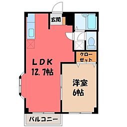 エルディム中三川 1LDKの間取図画像