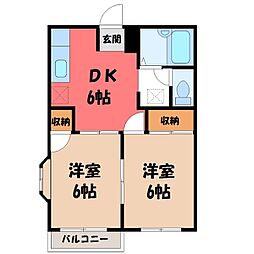 エルディム高木A 2DKの間取図画像