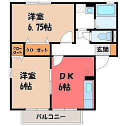 スクウェアヒルB 2DKの間取図画像