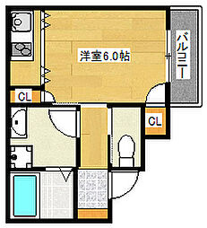 グランメール中原通 3階ワンルームの間取り