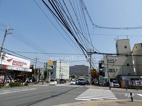 敷地南東側前面道路(西側から)周辺は店舗や事務所、工場などが混在する住宅地です。徒歩圏内に複数スーパーあり！生活がしやすい住環境！