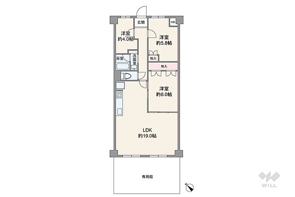 間取りは専有面積72.54平米の3LDK。LDK約19.0帖のプラン。複数方向に採光部があり、バルコニー面積は8.88平米で全室洋室仕様！専用庭付き！リフォーム履歴あり！お気軽にお問い合わせください！