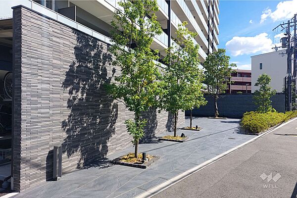 エントランスアプローチ。味舌小学校徒歩7分、第一中学校徒歩10分！病院や公園も近くにあり、子育てがしやすい住環境！敷地内は植栽が整えられており、管理が行き届いたマンションです！