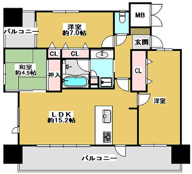 エイルマンション城址公園東(3LDK) 14階の間取り