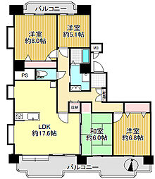 小田急サンシティ鴨池2号棟 4LDKの間取図画像