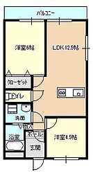 ローゼス2 2LDKの間取図画像