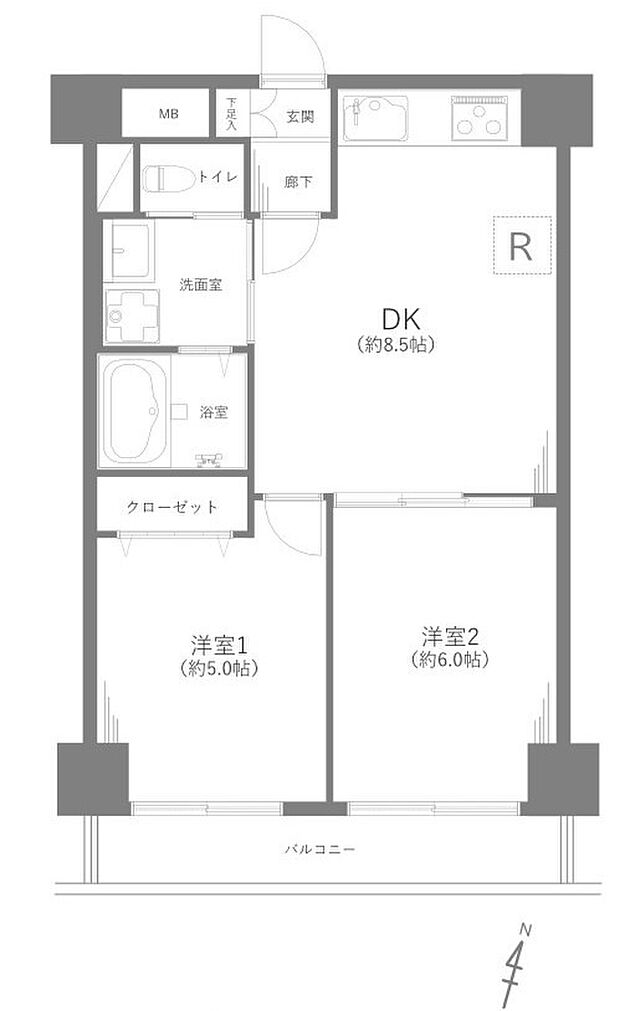 東松山マンション(2DK) 5階/505の間取り